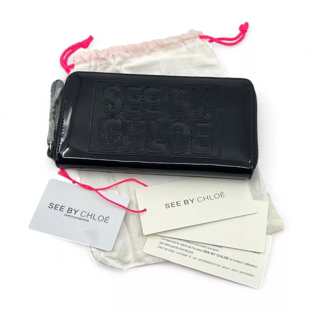 NWT See By Chloe Black Leather Wallet with Zip-Around Closure Full Inclusion